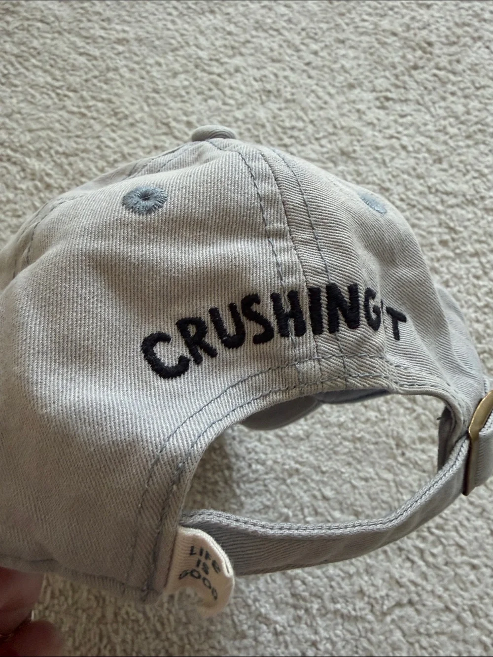 Kids Life Is Good Light Gray Cap with Red Monster Truck Embroidery